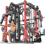 L05/07 Smith Machine, Multi-Function Squat Rack Power Cage with Cable Crossover System, with Weight Bench, Olympic Barbell Weight Set, for Home Gym