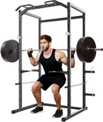 Power Cage, Squat Rack for Home Gym, 1100LB Capacity Power Rack with Pull-Up Bar, Adjustable Safety Bars, Strength Training for Home Gym