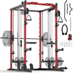 Power Machine, 2000LBS Multi-Function Power Cage with Cable Crossover System and More Training Attachment, Fitness Squat Rack for Full-Body Workouts, Weight Cage for Home Gym