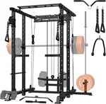 Mikolo Power Cage, 1500lbs Power Rack with LAT PullDown and Cable Crossover System, Squat Rack with Pulley System, Weight Cage for Home Gym with Training Attachments