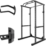 Multi-Function Power Cage, Adjustable Safety Bars Power Rack with Angled Pull-Up Bar, 1200lbs Capacity Squat Rack with J-Hooks for Garage Workout & Home Gym