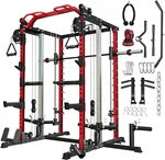 Smith Machine Home Gym, Multi-Function Power Cage with Dual Pulley Cable Crossover System, All-in-One Squat Rack with Smith Bar and Strength Training Attachments for Full-Body Workouts