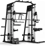 Smith Machines for Home Gym, Multi-Function Squat Rack with Dual LAT-Pull Down System & Cable Crossover Machine, Weight Bar, All in One Power Cage for Full Body Workouts