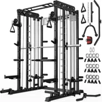 Smith Machine for Home Gym, Multi-Function M12 Power Cage with Cable Crossover System, Squat Rack with Smith Bar and More Attachment