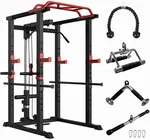Multi-Functional Power Cage Adjustable Pullup Squat Rack 1000Lbs Capacity with Gym Accessories, Home Fitness Equipment, Black and Red