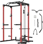 Power Cage, 1200LBS Multi-Function Power Rack with LAT Pulldown, Seated Row, Cable Pulley System, J-Hooks, Dip Handles, Landmine, Squat Rack with Cable Corssover, Smithe Attachment for Home Gym