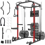 Power Cage, Multi-Function Squat Rack with Dual Independent Pulley System, 2000LB Capacity Workout Cage with Adjustable Cable Crossover System and Training Attachment for Home Gym