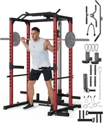 Home Gym Power Rack with Pulley System & LAT Pulldown, 1200 LB Heavy Duty Adjustable Squat Rack with Pull Up Bar, Multifunctional Power Cage Exercise Equipment for Home