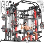 Multi-Purpose Squat Rack,Smith Machine Weight Rack Set with Cable Crossover System, Home Gym Power Racks, Power Racks and Packages (L05, Power cage Red)