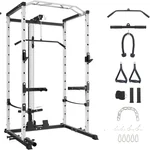 Multi-Functional Power Cage, 1600LBS Capacity Power Rack Weight Machine with LAT Pulldown, Cable Pulley System, J-Hooks, Strength Fitness Training Gantry Workout Weight Squat Rack, for Home Gym