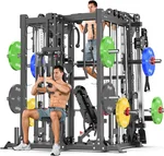 Multi-Purpose Squat Rack,Smith Machine Weight Rack Set with Cable Crossover System, Home Gym Power Racks, Power Racks and Packages (L07 Two Users, Power cage Black+Bench+Color BP 370LBS)