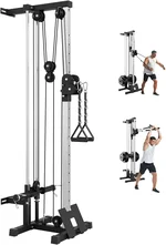 Home Gym Cable Machine - Wall Mounted LAT Pulldown & Crossover Pulley System for Strength Training, 18 Adjustable Positions, Space Saving, Home & Garage Fitness Equipment