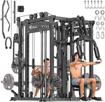 Power Cage and Packages, Smith Machine Weight Stack Set with Cable Crossover System, Multi-Function Squat Rack Power Rack for Home Gym